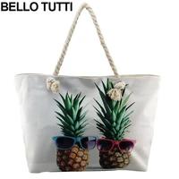 bello tutti canvas beach tote bag fruit patterm female handbags shoulder bags environmental protection womens shopping bag