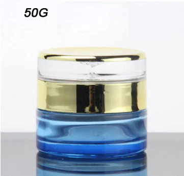 50g cream jar 10 шт. Элегантный Голубой Стеклянный насос для лосьона/спрей бутылка с золотой акриловой крышкой, Высококачественная баночка с кремом для лица, инструмент для самостоятельного макияжа - Цвет: 50g cream jar