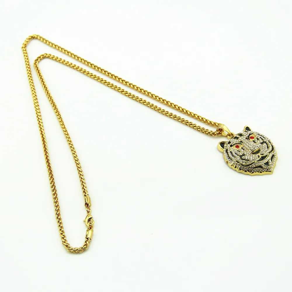 Мода хип хоп ювелирных изделий Bling голова тигра кулон Цепочки и ожерелья