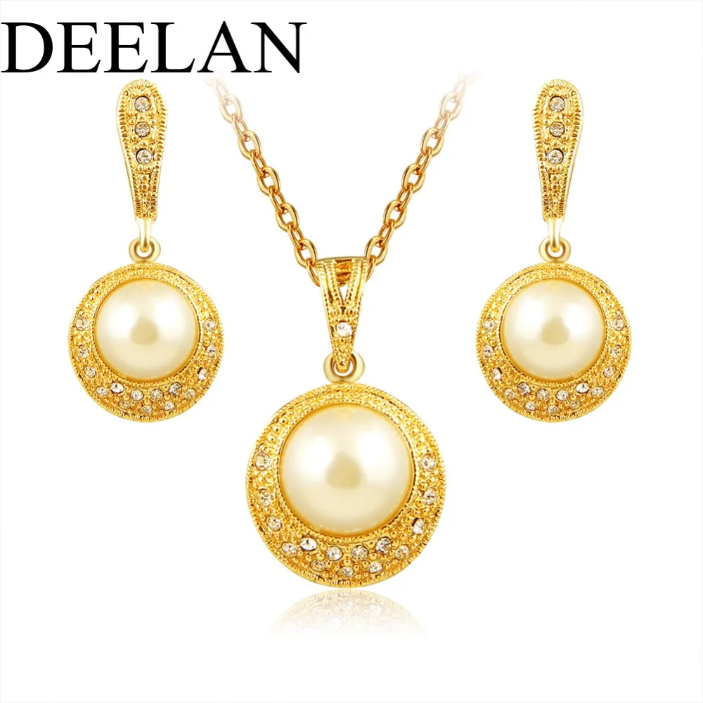 Deelan модные золотые Цвет элегантный инкрустированные Ювелирные комплекты с