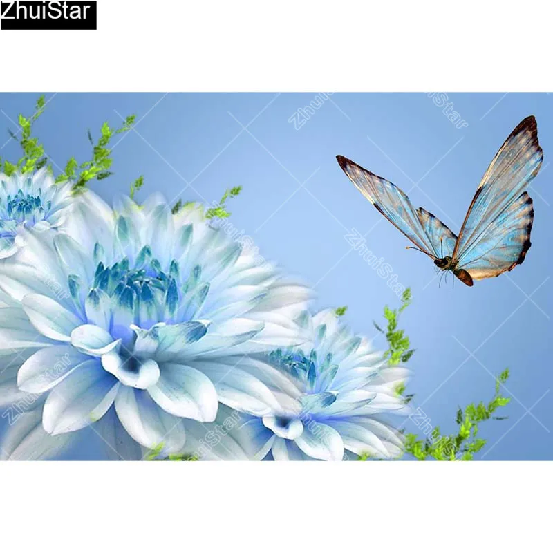 

Full Square 5D DIY Diamond Painting "White blueflowers" Embroidery Cross Stitch Mosaic Home Decor Gift CJ17