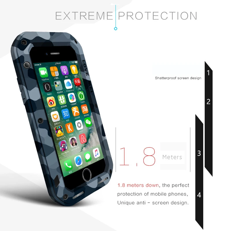 LOVEMEI CAMO Series Aluminum Waterproof Case For iPhone 7 Plus 8 Cover Armor Camouflage Full Body Protection Phone |