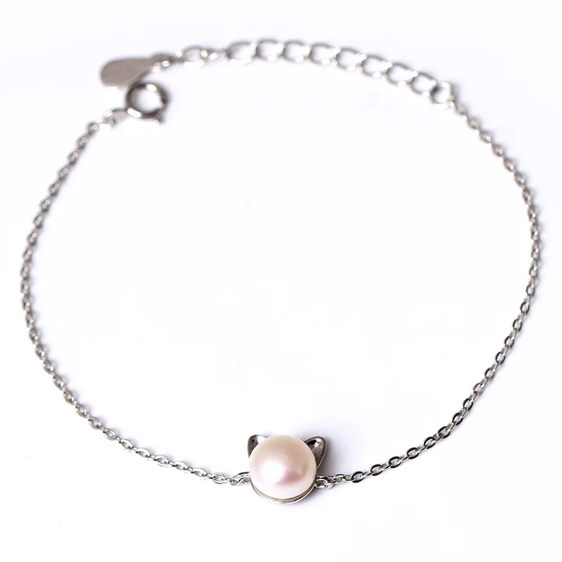 Браслет из серебра 100% пробы с котом и жемчугом|bracelets for|pearl braceletbracelets for girls |