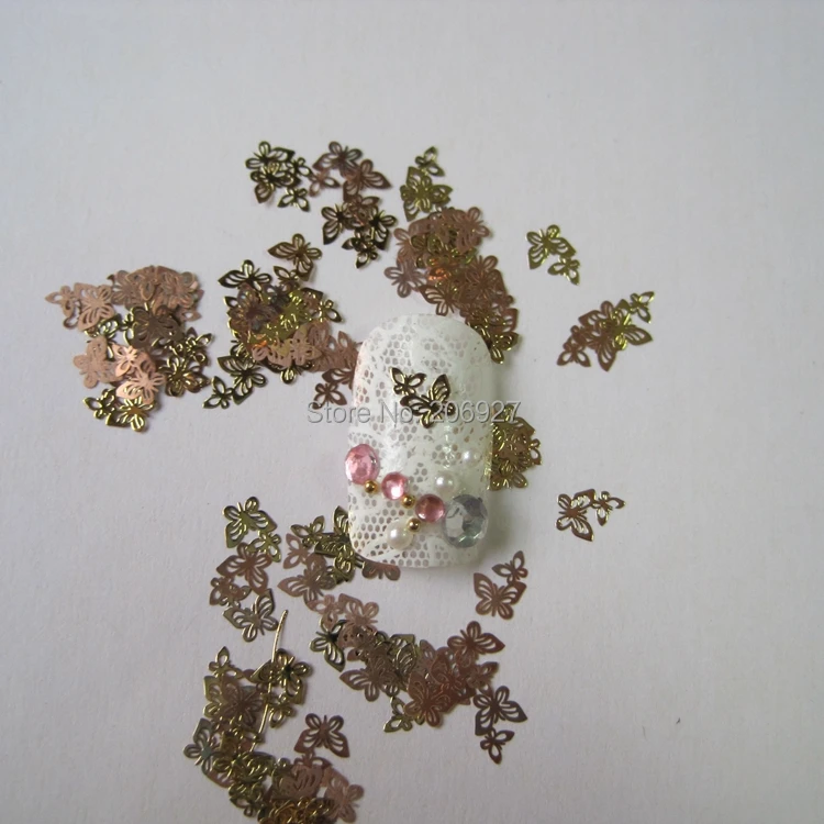 MS6 2 100 шт Золотая Милая Бабочка для дизайна ногтей металлическая наклейка