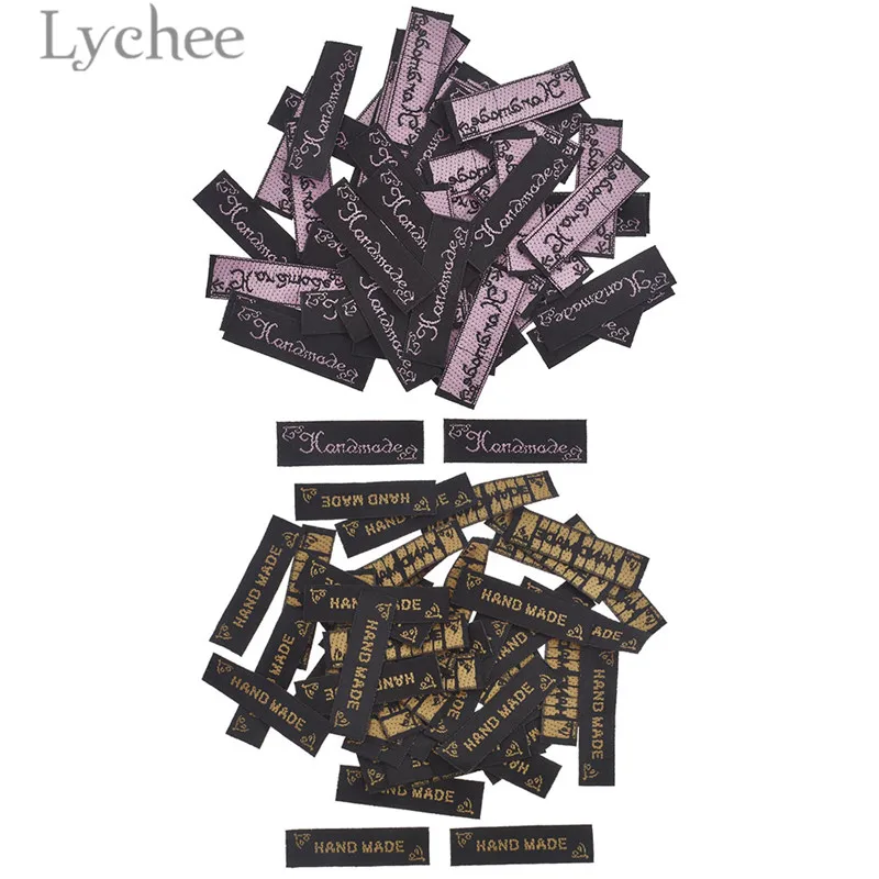 Тканые ярлыки ручной работы Lychee Life 50 шт. стираемые с вышитыми буквами и флагом для