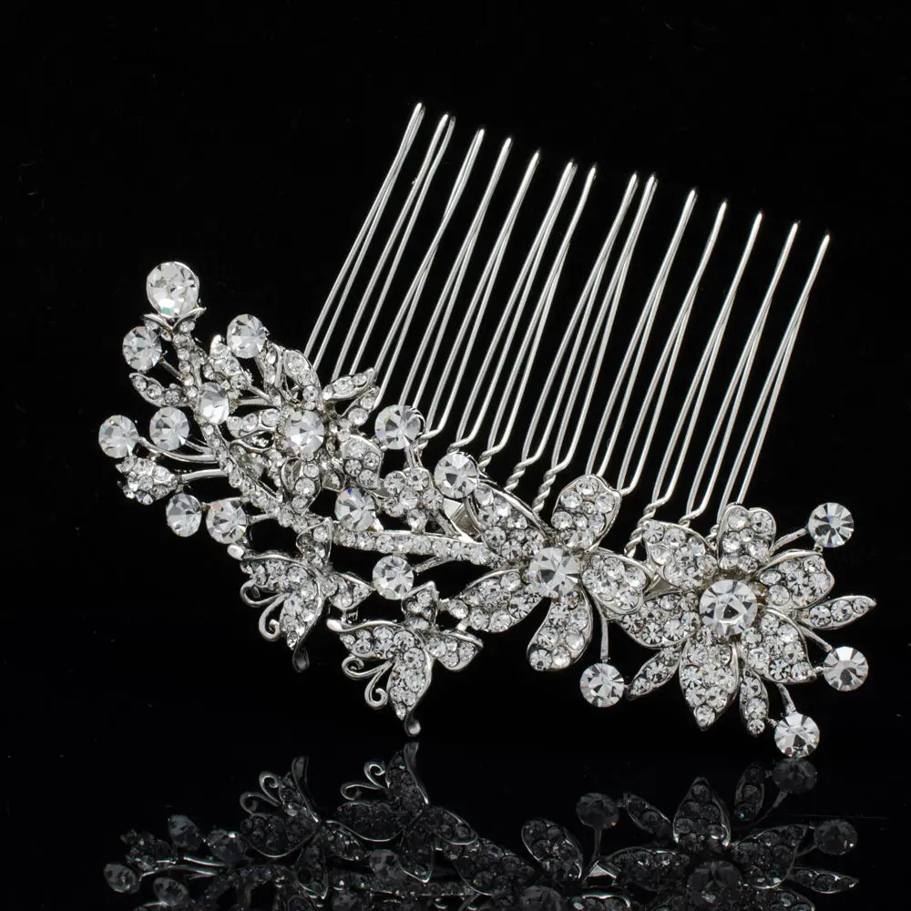 Flower Wedding Hair Accessories Fabulous Clear Rhinestone Crystal Comb Tiara for Bridal Banquet Brand Free Shipping CO2256R | Украшения и