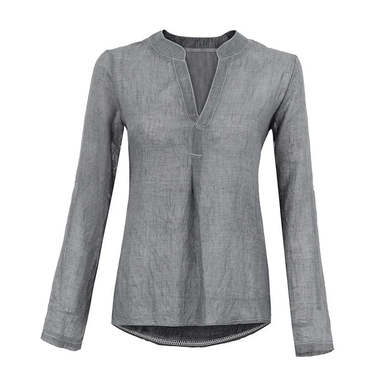 Женские хлопковые Блузки больших размеров 2018 модная Свободная рубашка с v