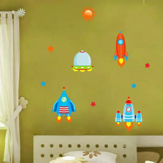 Звезды Луна Вселенная воздушный корабль галактика настенная наклейка DIY ПВХ
