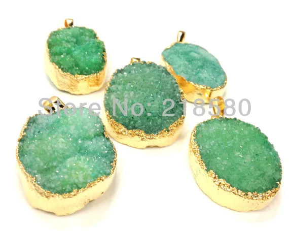

H-DP42 Green Druzy Stone Pendant Druzy Agates Pendant Gold 35mm-45mm Long