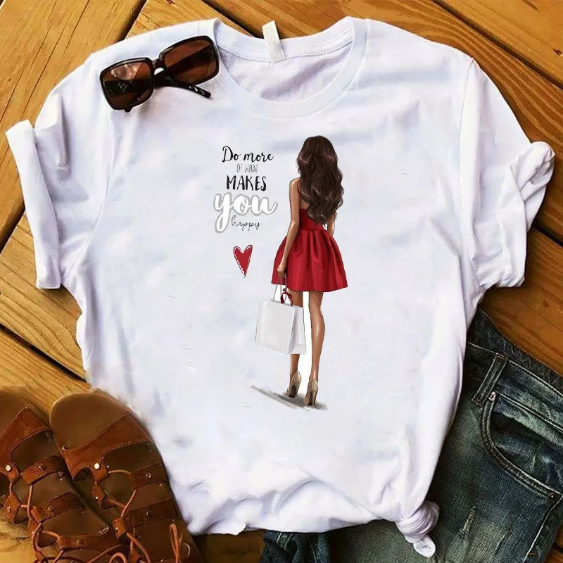 Женская футболка женская летняя модная Милая с графическим принтом Make You Happy