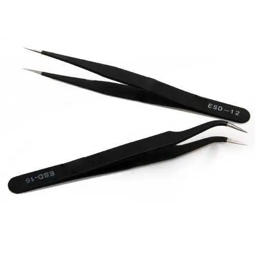 Nail Art Rhinestones Eyelashes Extension Straight &amp Curved Tweezers Tool Set-Black | Инструменты