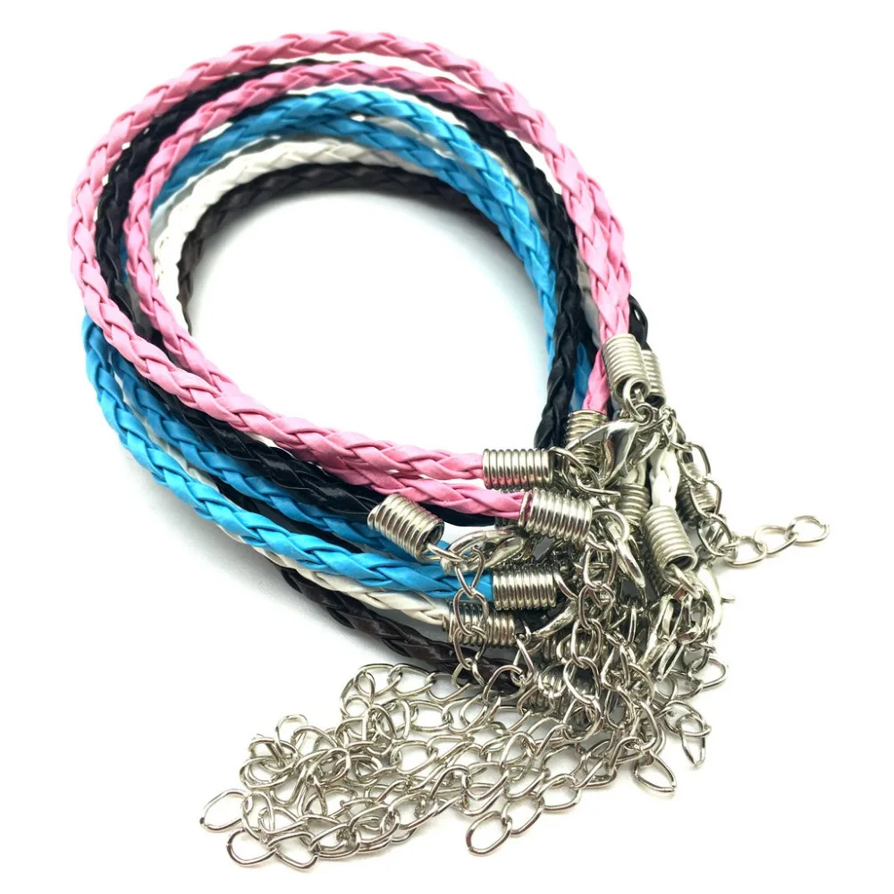 20Pcs/Lot Fashion Simple Leather Bracelet With Extended Chain For Women  5 colors DIY  B-120