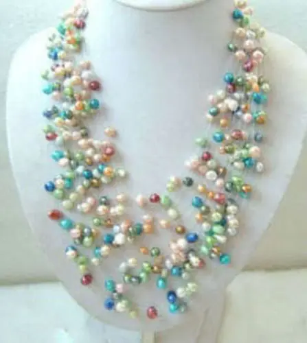 Чудесное многоцветное ожерелье из культивированного пресноводного жемчуга |