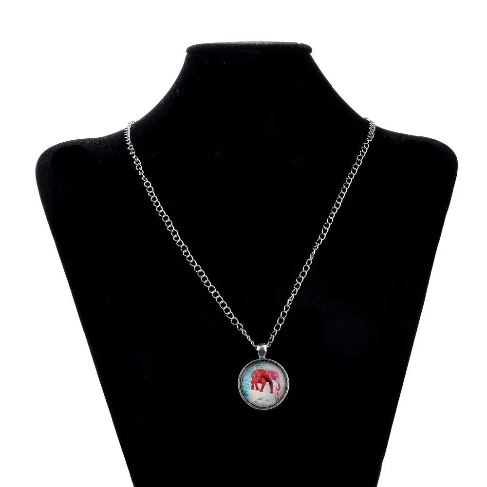 Lureme простой стиль ретро красный слон время драгоценный камень подвеска ожерелье