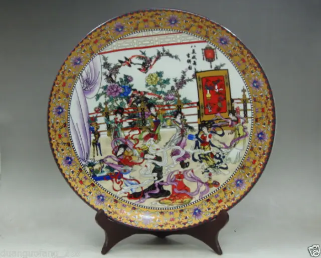 

10inch Chinese Famille hand-painting 8 beauty dancing figure Porcelain big Plate