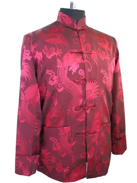 burgundy Кофе Китайский Мужской Шелковый атласный пиджак Тан костюм пальто с драконом Размер S M L XL XXL XXXL M1143 - Цвет: burgundy