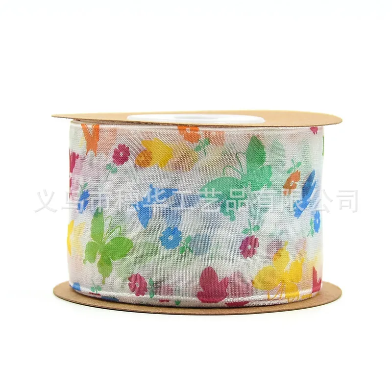 

25mm 38mm Printed Spring Butterfly Organza Sheer Ribbon for Hair Accessries Party Decoration Home Textile 10 meters/roll