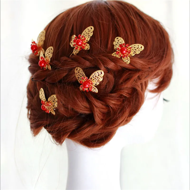 2x Luxurious shining Pearl Crystal Butterfly Hairpin Wedding Party Hairwear Tiara Decor |