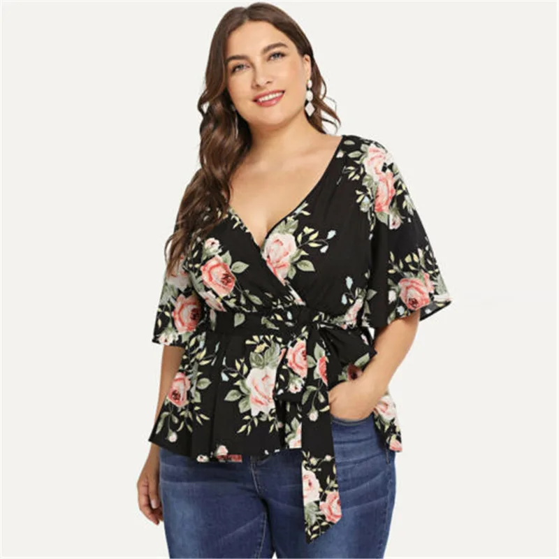 Женская футболка с полурукавами Повседневная большого размера V образным