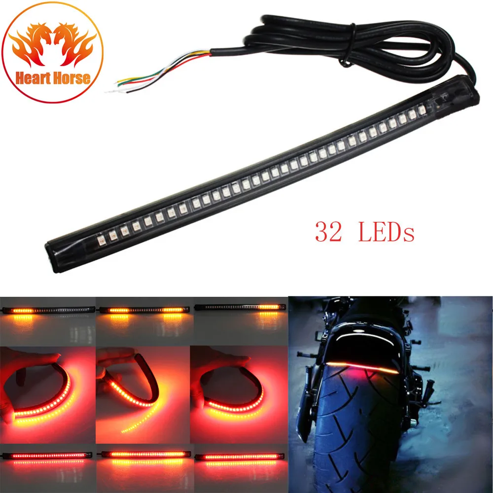 Universal Flexible 32LED Motorcycle Light Strip Tail Brake Stop Turn Signal License Plate Lamp 8&quot Red And Amber Led Color |