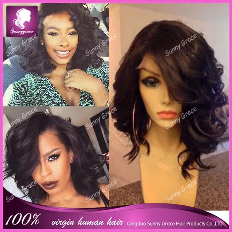 8А Короткий Боб Полный Шнурок Человеческих Волос Парики Для Чернокожих Женщин