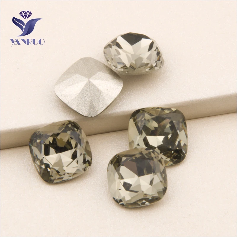 YANRUO #4470 All Sizes Black Diamond Cushion Cut Strass Glass Loose Beads Crystal Setting Point Back Fancy Stones | Дом и сад