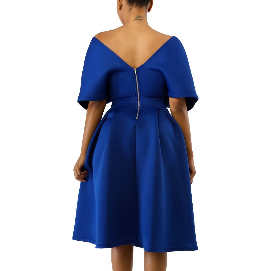 Женское платье средней длины с v образным вырезом однотонное открытой спиной и