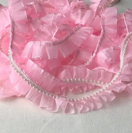 3 ярда плиссированная кружевная юбка из органзы с помпоном и кружевной отделкой |