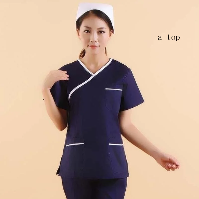 dark blue top Женская мода скрабы Цвет Блокировка дизайн медицинской формы(вы можете выбрать топ/пару брюк или весь комплект - Цвет: dark blue top
