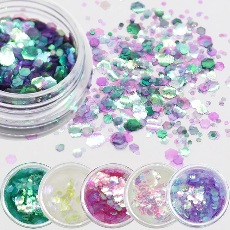 6 коробок шестигранные блестки для ногтей пыль Сияющие Блестки 1 мм 2 3 Смешанные