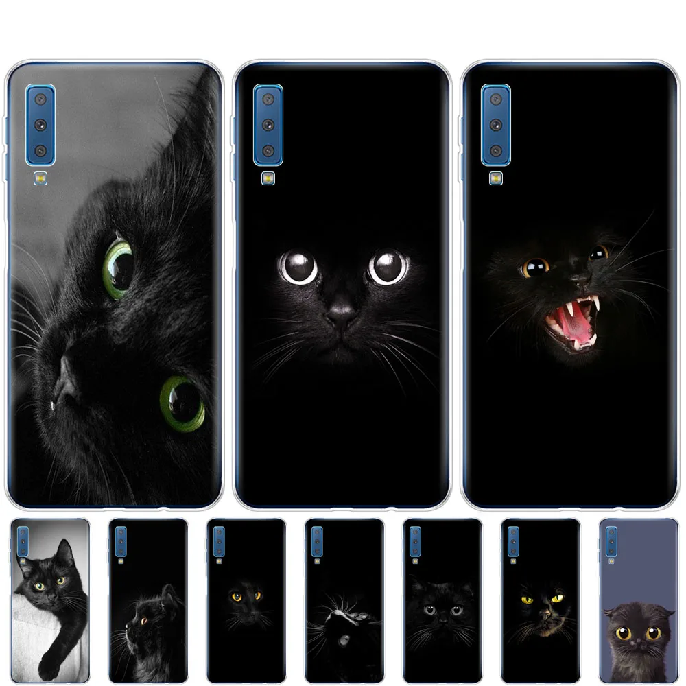 Чехол для Samsung A50 чехол Galaxy A60 A10 A30 A40 A70 A 50 2019 A9 A7 2018 черный с кошачьим