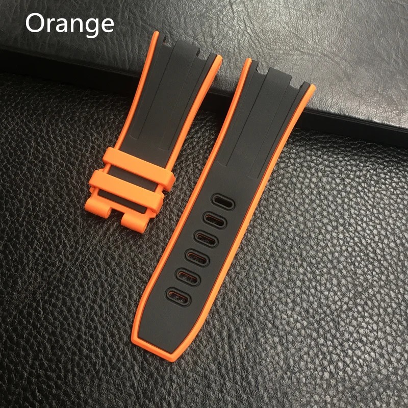 MERJUST New 28mm Black Silicone Rubber Whatchband For AP 42mm Case Audemars And Piguet Watch Strap Pin Buckle With engraving