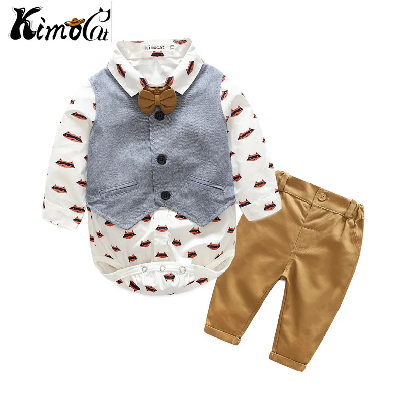 Kimocat new baby boy cartoon suit of and child gentleman's vest shirt three pieces |