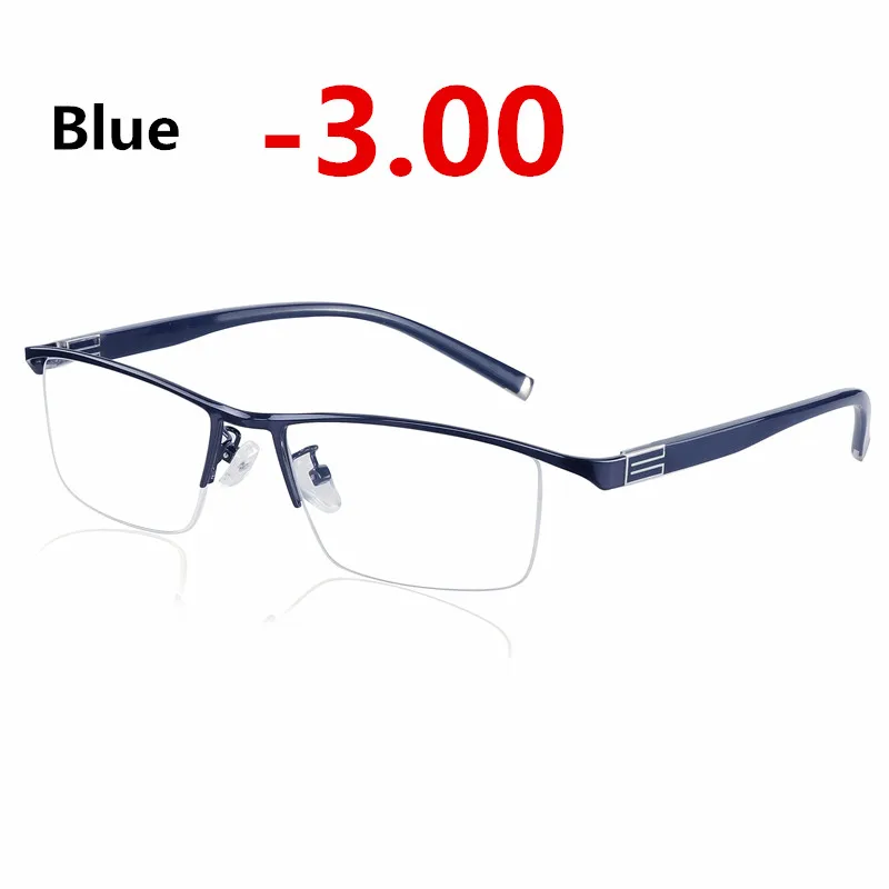 Blue -3.00 Титановый сплав солнцезащитные фотохромные очки для близорукости оптические мужские очки по назначению очки оправа Половина обода очки с диоптриями очки-1-2-3-4 - Цвет оправы: Blue -3.00