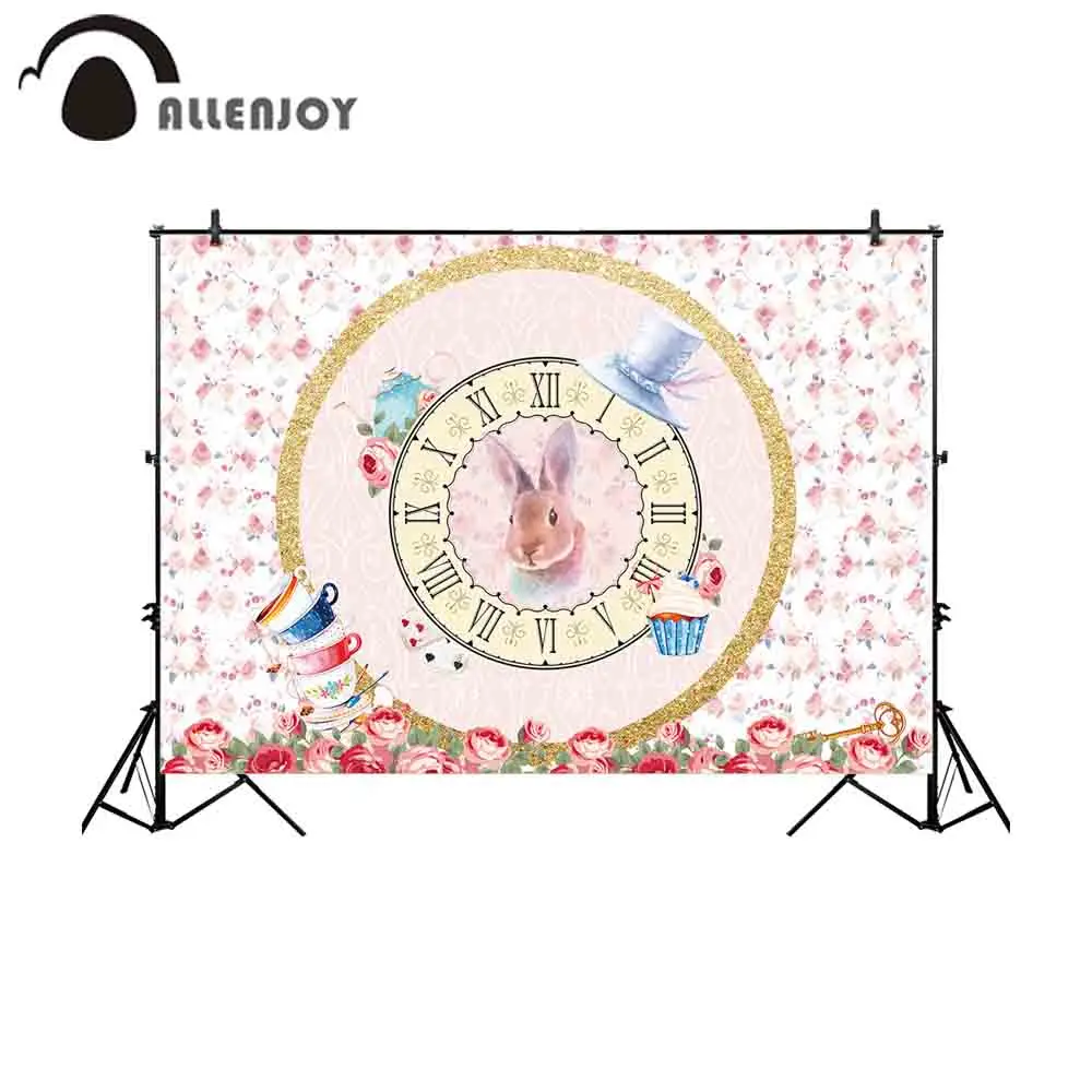 

Allenjoy photography wallpapers floral red rose golden ring colors cups rabbit dessert girl celebration party photo backdrops