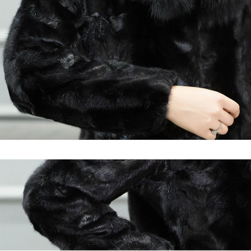 

Natural mink fur coat with real fox fur collar 2019 new autumn winter fur jacket plus size