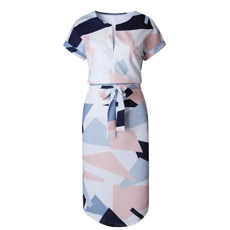 Floral Print Long Dress women Irregular Fashion 2019 V-Neck Summer dress short Sleeve Geometric Women Casual LDW1001 | Женская одежда