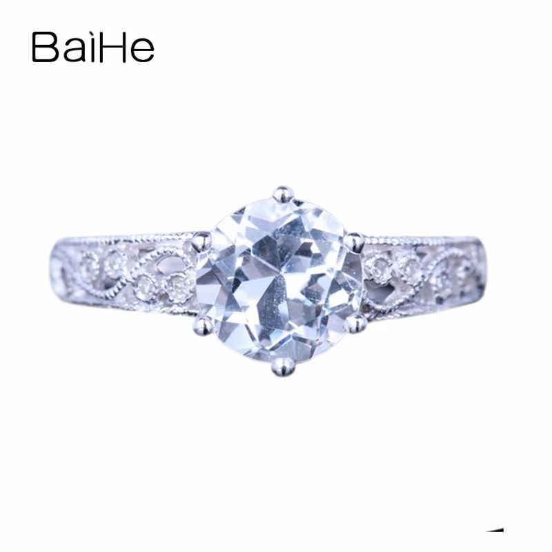 

BAIHE Solid 14K White Gold 2.12ct Round White Topaz Flawless Wedding Gift Women Trendy Gift White Topaz Ring