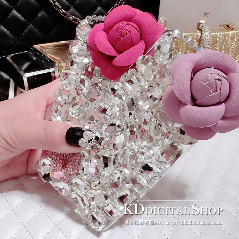 3D цветок Bling Роскошный горный хрусталь Gem С кристалалми и стразами Прозрачная