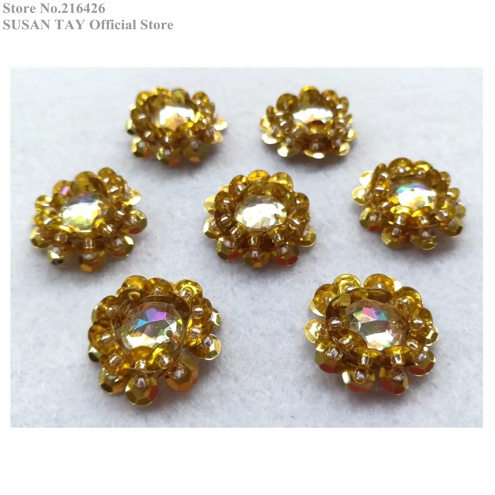 Новинка маленькие кружевные 3D нашивки ручной работы с золотыми блестками и