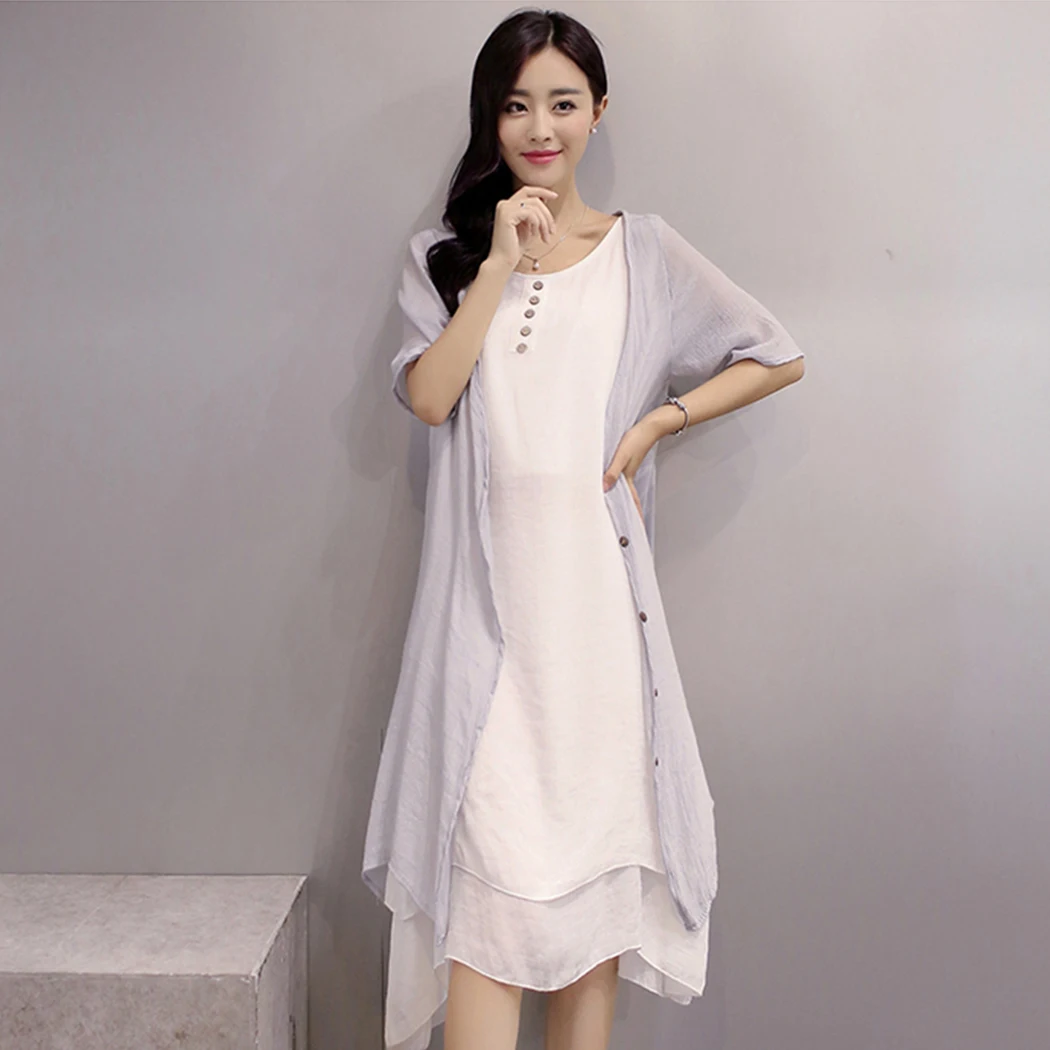 2 шт. летнее хлопковое льняное платье плюс размер женские повседневные
