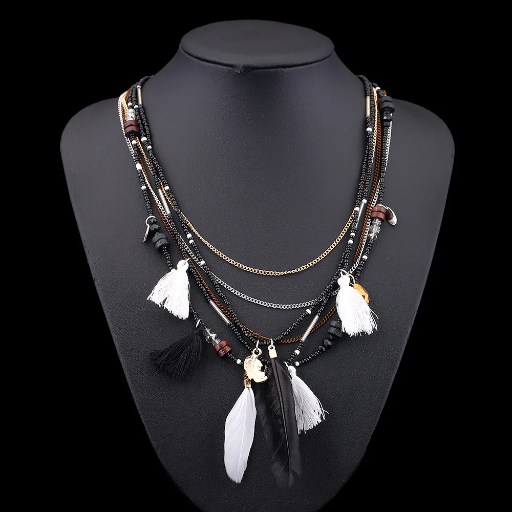 Бусы Воротник Boho Колье Ювелирные Изделия Перо Кисточкой Старинные Ожерелье
