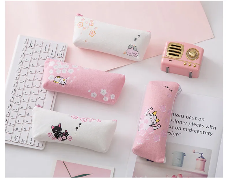 Kawaii cat Розовый Вишневый цвет Сакура пенал для карандашей для девочек школьный пенал для карандашей сумка для карандашей канцелярские принадлежности для студентов