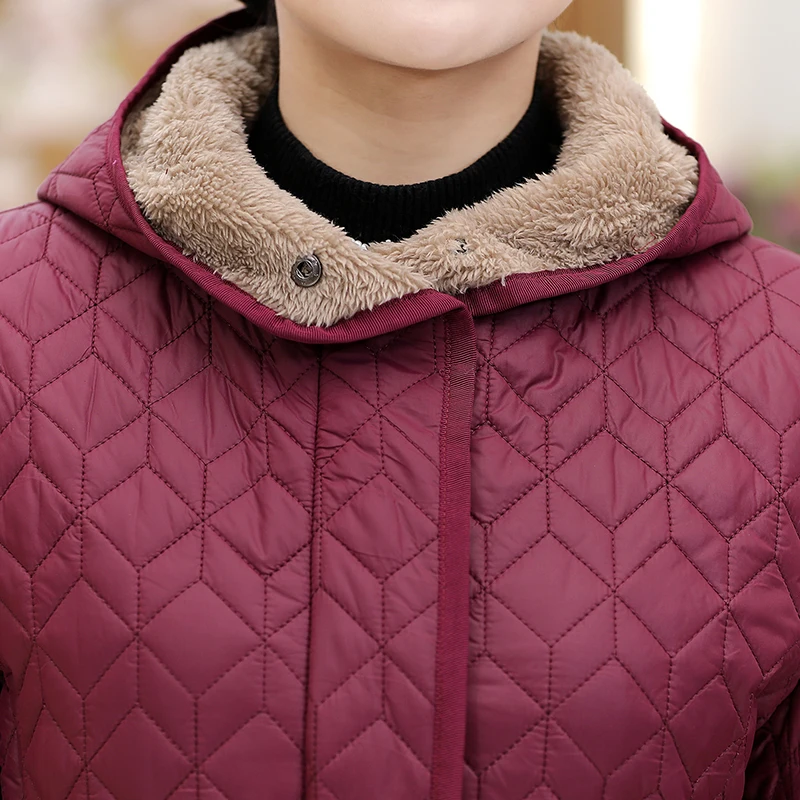 Women Parkas Thick Jacket Winter Coat Long Middle-aged Hooded Warm Cotton Outwear Plus Size 4XL Elderly Mom Padded Velvet Coats