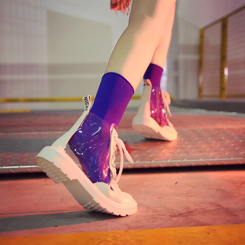 Женские непромокаемые ботинки Fujin прозрачные со шнуровкой Водонепроницаемые