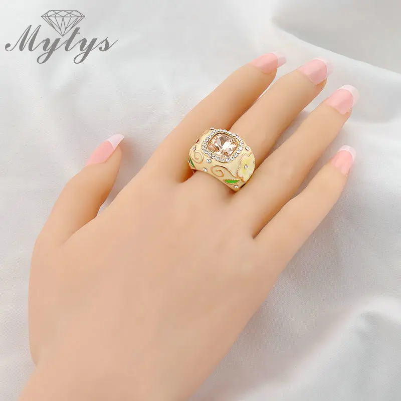 Mytys хрустальное кольцо с цветочным узором стильное цветное для вечеринки