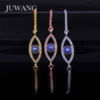 juwang 2018 new blue evil eye bracelet for women girl cz sliver gold color link charm bracelet turkish fashion jewelry gift