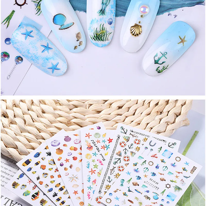 Nail Sticker лето маленький свежий океанский шторм 3D мультфильм украшения наклейки