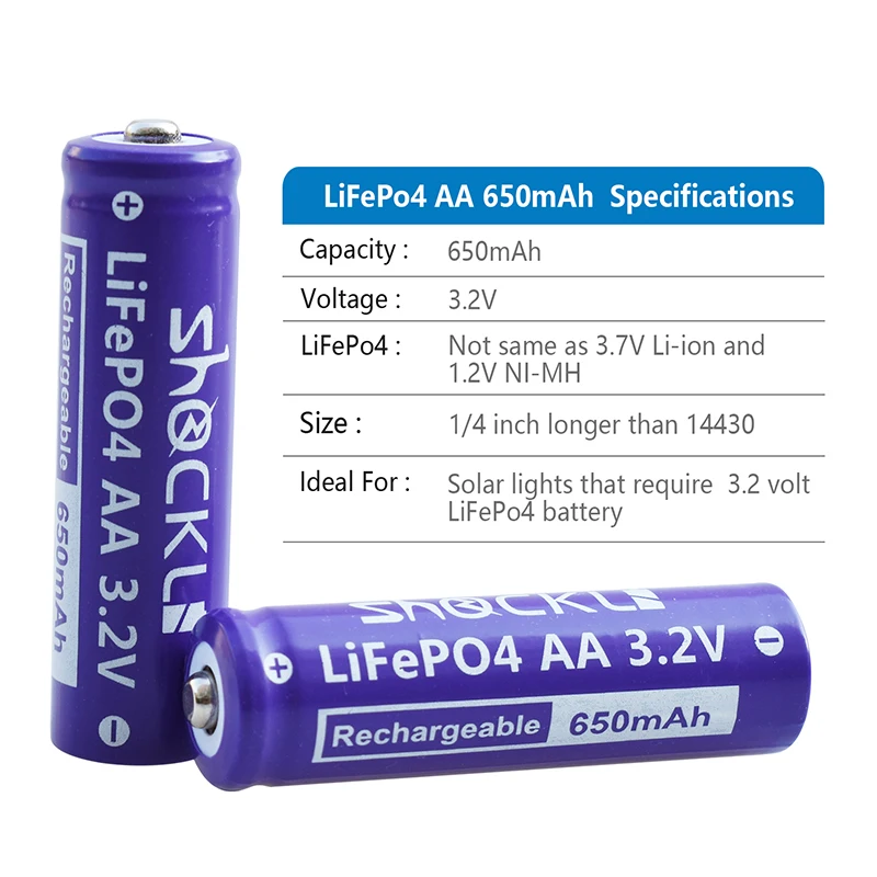 2 шт./лот Shockli Lifepo4 3 В 14500 перезаряжаемая батарея AA литий ионная 650 мАч для камеры и