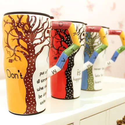 Окрашенная керамическая чашка большая емкость креативная Личная с крышкой и